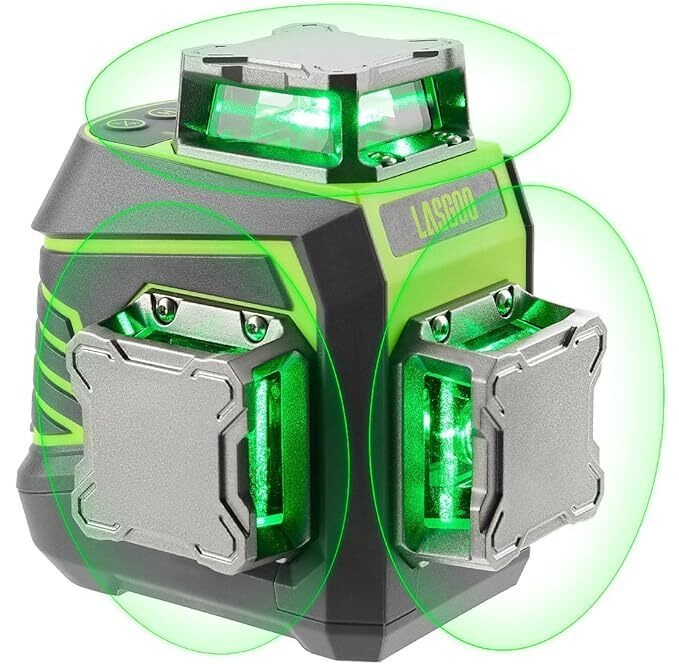लेजर लेवल 3x360° सेल्फ लेवलिंग, निर्माण और पिक्चर हैंगिंग के लिए 3D ग्रीन क्रॉस लाइन लेजर, रिचार्जेबल बैटरी, रिमोट कंट्रोल, मैग्नेटिक रोटेटिंग स्टैंड शामिल - LG-3Dx